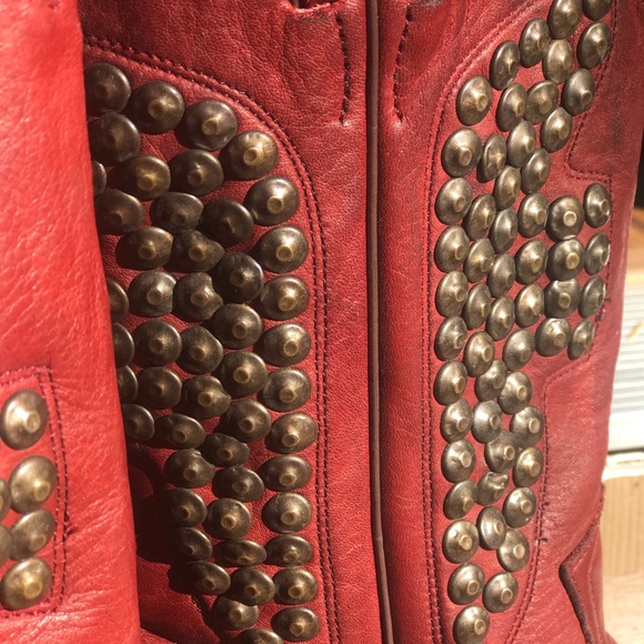 Frye Deep Red Billy Hammered Stud Leather Boots - Picture 4 of 7